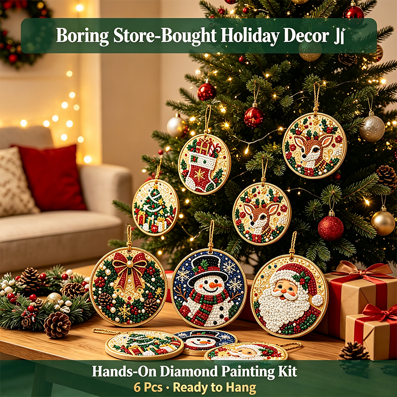 🎄✨6Pcs Christmas DIY Diamond Painting Ornaments Kit, Xmas Tree Hanging Pendant🎄