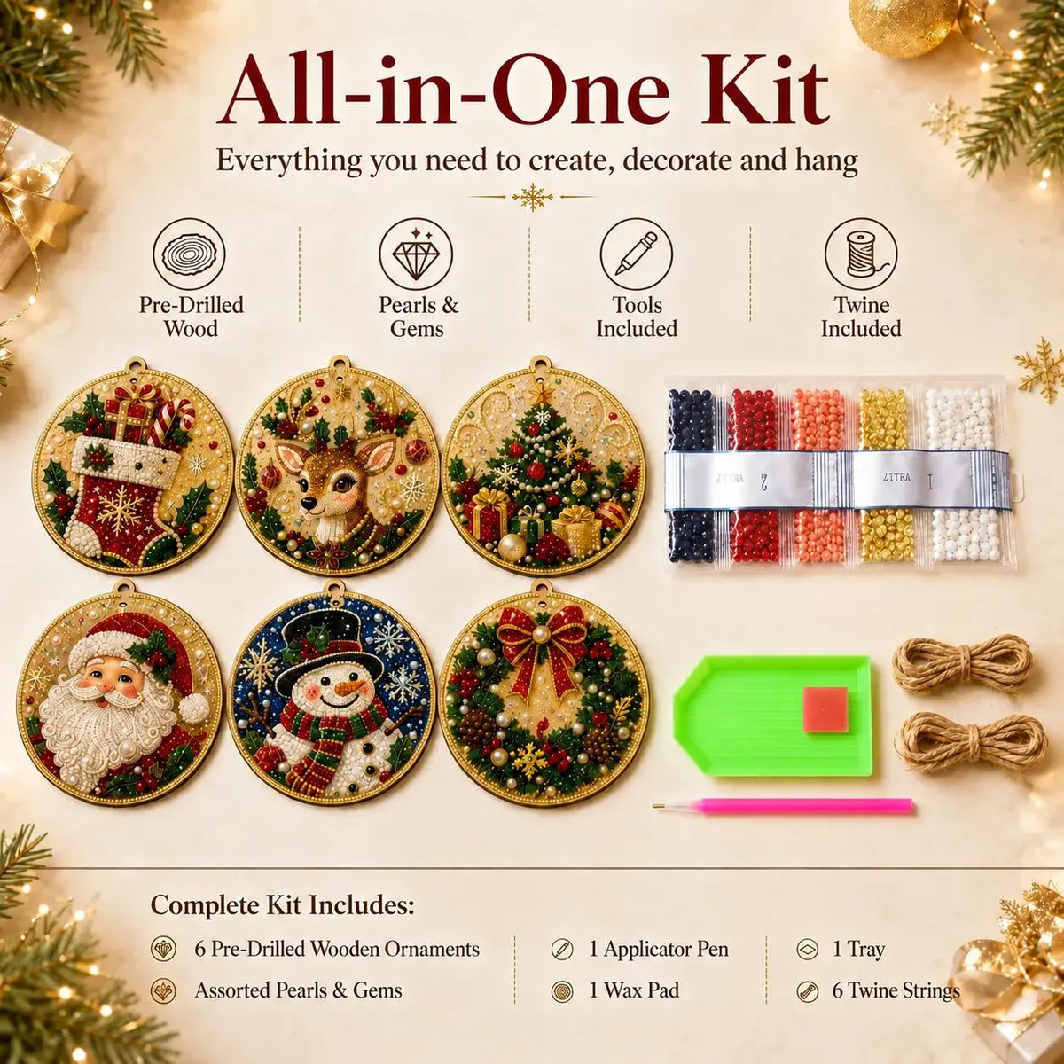 🎄✨6Pcs Christmas DIY Diamond Painting Ornaments Kit, Xmas Tree Hanging Pendant🎄