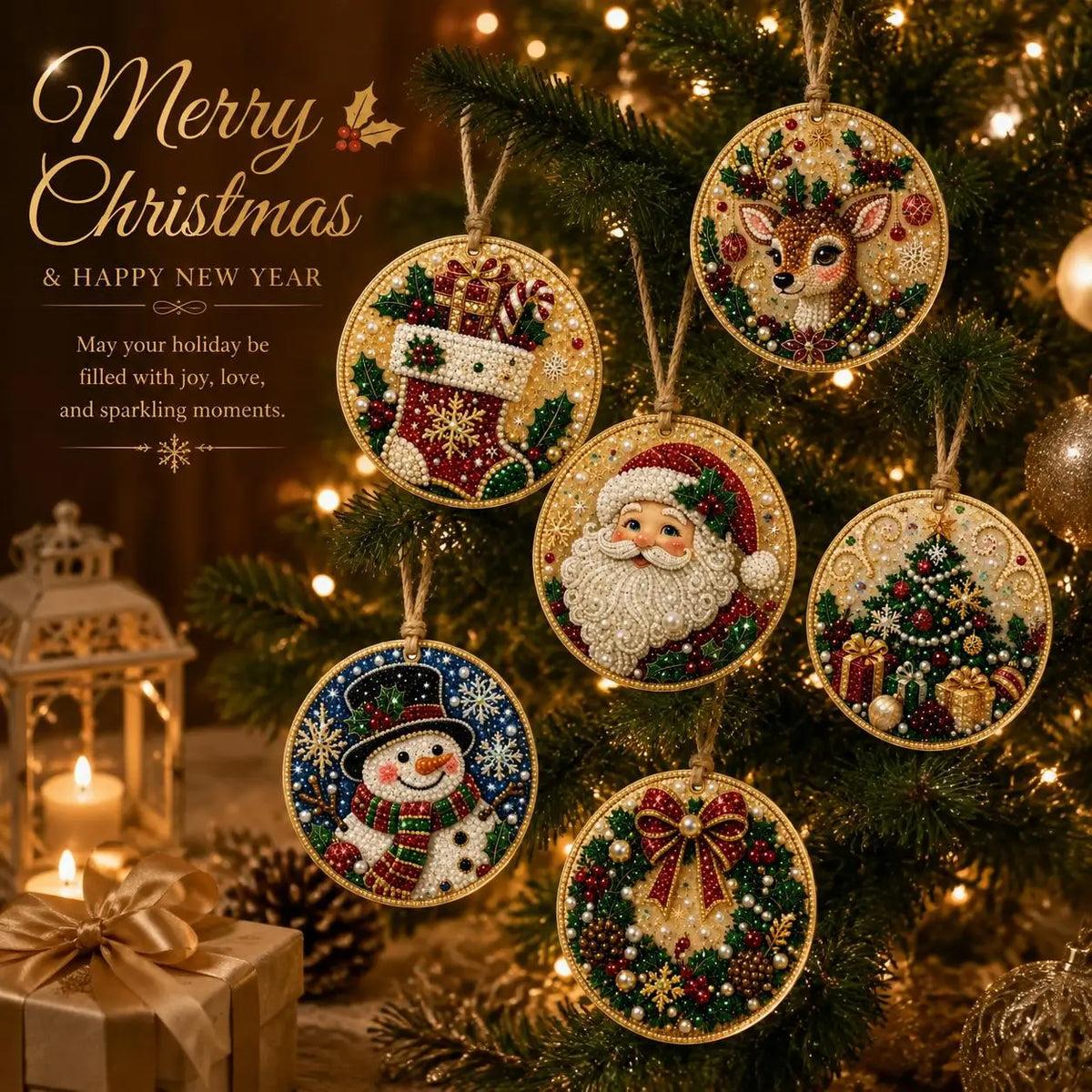 🎄✨6Pcs Christmas DIY Diamond Painting Ornaments Kit, Xmas Tree Hanging Pendant🎄