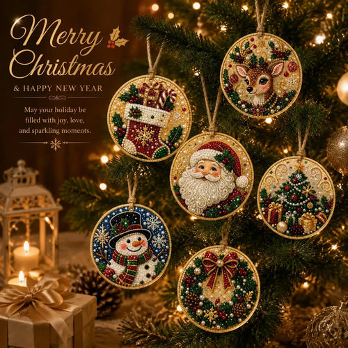 🎄✨6Pcs Christmas DIY Diamond Painting Ornaments Kit, Xmas Tree Hanging Pendant🎄