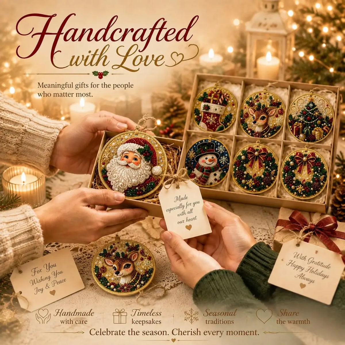 🎄✨6Pcs Christmas DIY Diamond Painting Ornaments Kit, Xmas Tree Hanging Pendant🎄